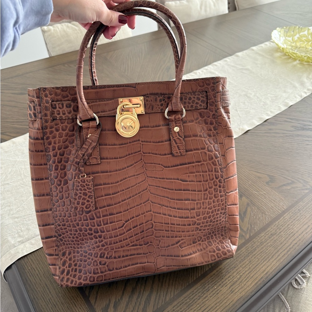 Michael Kors Brown Crocodile Embossed Tote Bag